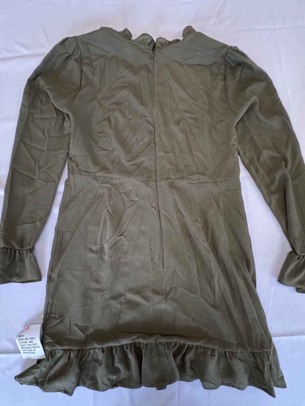 ASOS Olive Green High Neck Long Sleeve Mini Ruffle Dress Size 12 - Picture 11 of 11